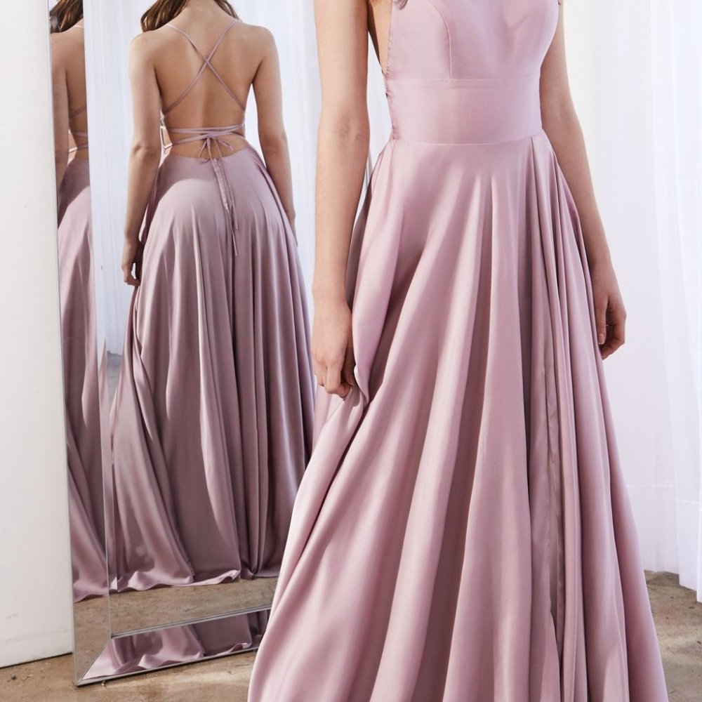 DUSTY ROSE COLOR PROM PARTY Spaghetti Straps A-line Long Evening Dress CDCJ527 - Picture 5 of 6